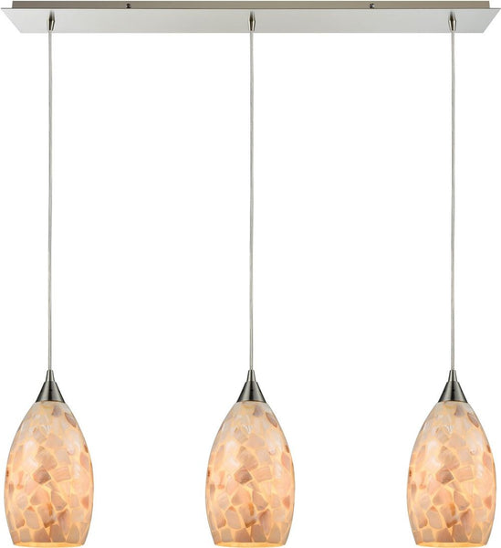 Capri 3 Light Pendant In Satin Nickel and Capiz Shell