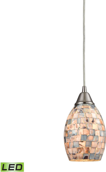 Capri 1 Light Led Pendant In Satin Nickel and Gray Capiz Shell