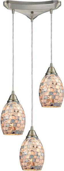 Capri 3 Light Pendant In Satin Nickel and Gray Capiz Shell
