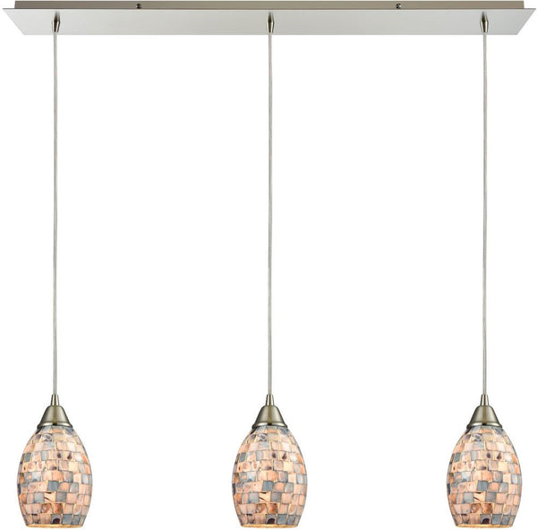 Capri 3 Light Pendant In Satin Nickel and Gray Capiz Shell