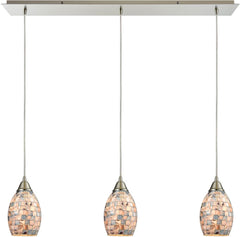 Capri 3 Light Pendant In Satin Nickel and Gray Capiz Shell