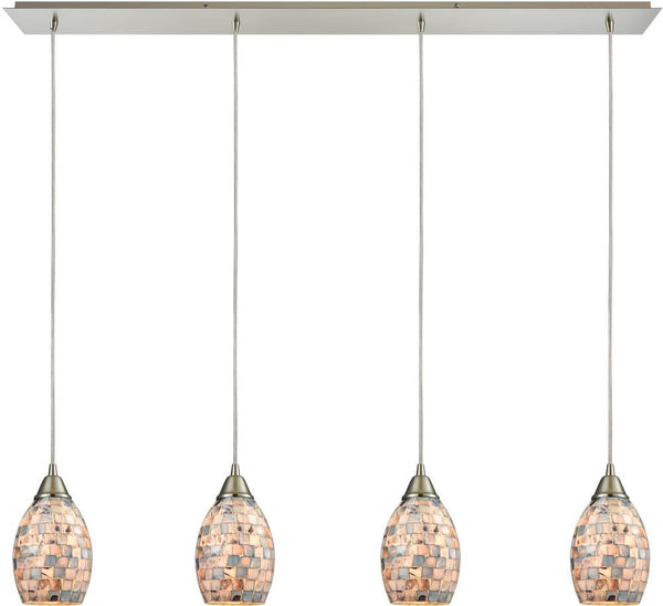 Capri 4 Light Pendant In Satin Nickel and Gray Capiz Shell
