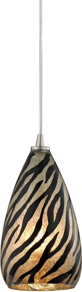 Predator 1 Light Pendant In Satin Nickel and Leopard Glass