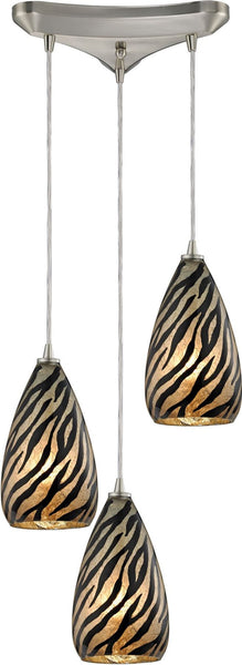 Predator 3 Light Pendant In Satin Nickel and Leopard Glass