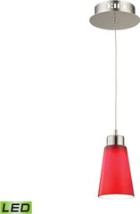 Coppa 1 Light Led Pendant In Satin Nickel With Red Glass