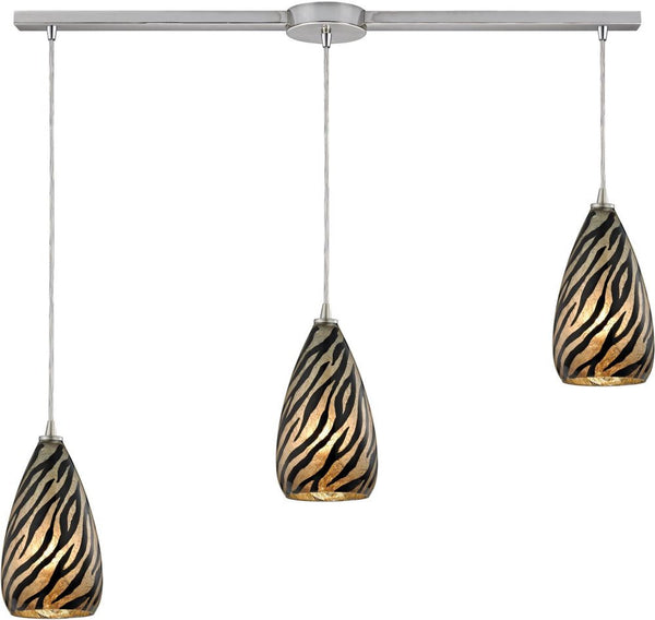Predator 3 Light Pendant In Satin Nickel and Leopard Glass