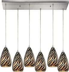 Predator 6 Light Pendant In Satin Nickel and Leopard Glass