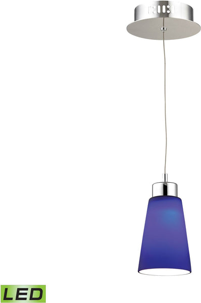 Coppa 1 Light Led Pendant In Chrome With Blue Glass