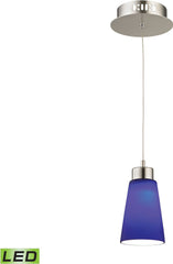 Coppa 1 Light Led Pendant In Satin Nickel With Blue Glass