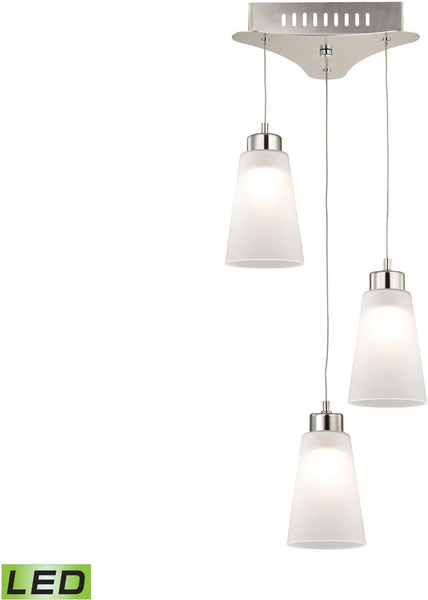 Coppa 3 Light Led Pendant In Satin Nickel With White Glass