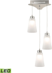 Coppa 3 Light Led Pendant In Satin Nickel With White Glass