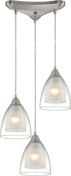 Layers 3 Light Pendant In Satin Nickel and Clear Glass