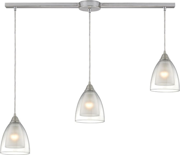 Layers 3 Light Pendant In Satin Nickel and Clear Glass