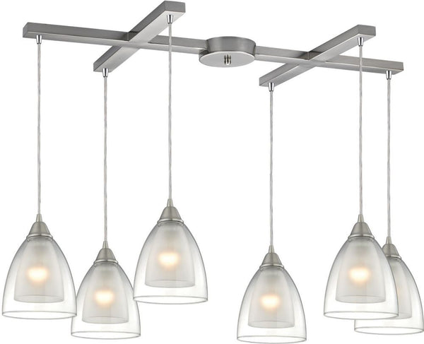 Layers 6 Light Pendant In Satin Nickel and Clear Glass
