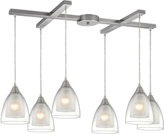 Layers 6 Light Pendant In Satin Nickel and Clear Glass