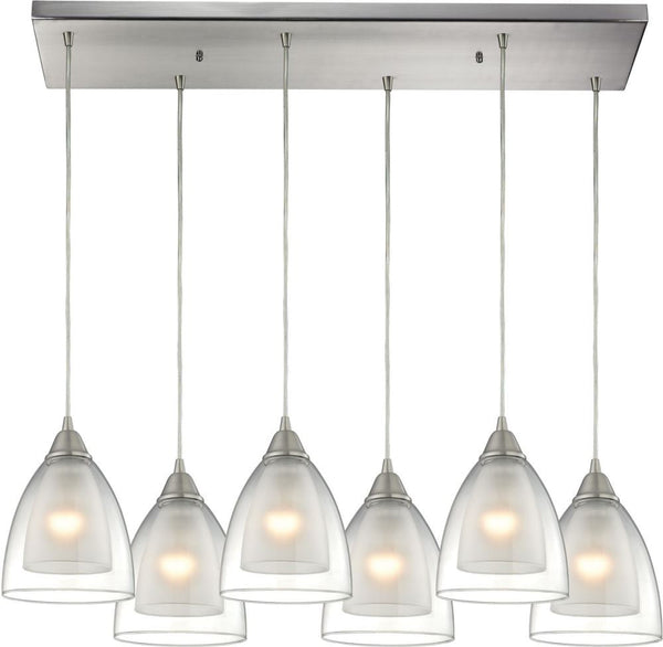 Layers 6 Light Pendant In Satin Nickel and Clear Glass