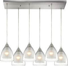 Layers 6 Light Pendant In Satin Nickel and Clear Glass