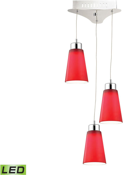 Coppa 3 Light Led Pendant In Chrome With Red Glass