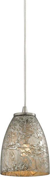 Fissure 1 Light Pendant In Satin Nickel and Silver Glass