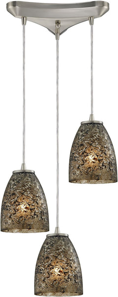 Fissure 3 Light Pendant In Satin Nickel and Smoke Glass