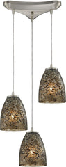 Fissure 3 Light Pendant In Satin Nickel and Smoke Glass