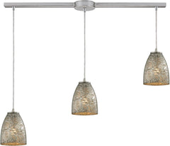 Fissure 3 Light Pendant In Satin Nickel and Silver Glass