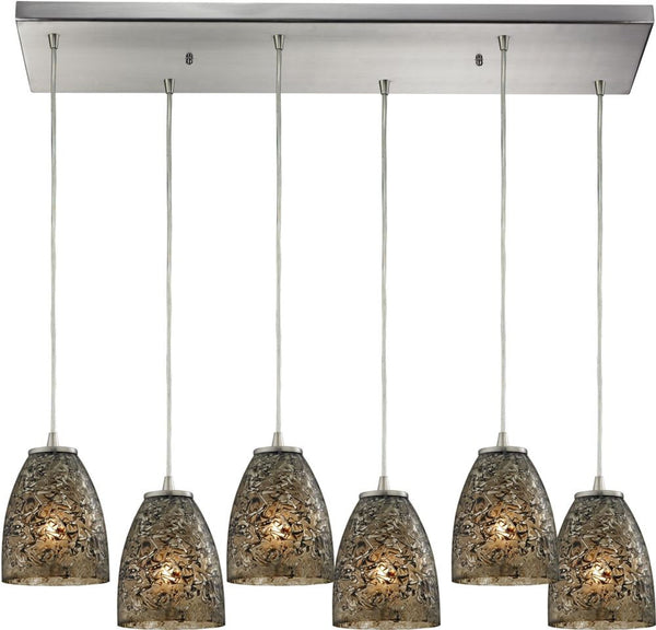 Fissure 6 Light Pendant In Satin Nickel and Smoke Glass