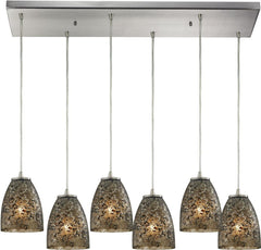 Fissure 6 Light Pendant In Satin Nickel and Smoke Glass