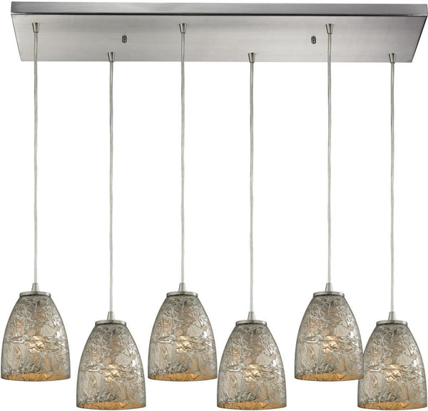 Fissure 6 Light Pendant In Satin Nickel and Silver Glass