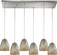 Fissure 6 Light Pendant In Satin Nickel and Silver Glass