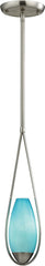 Teardrop 1 Light Pendant In Satin Nickel and Aqua Glass