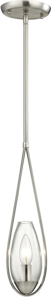 Teardrop 1 Light Pendant In Satin Nickel and Clear Glass
