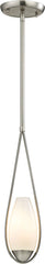 Teardrop 1 Light Pendant In Satin Nickel and White Glass