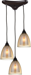 Layers 3 Light Pendant In Oil Rubbed Bronze and Amber Teak Glass