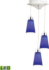 Coppa 3 Light Led Pendant In Chrome With Blue Glass