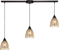 Layers 3 Light Pendant In Oil Rubbed Bronze and Amber Teak Glass