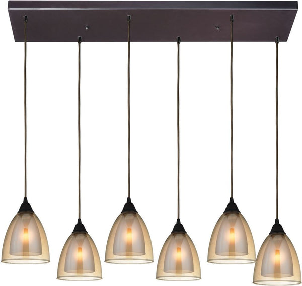 Layers 6 Light Pendant In Oil Rubbed Bronze and Amber Teak Glass