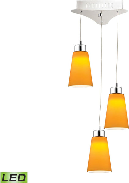 Coppa 3 Light Led Pendant In Chrome With Yellow Glass