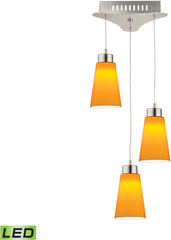 Coppa 3 Light Led Pendant In Satin Nickel With Yellow Glass