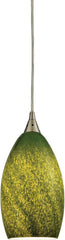 Earth 1 Light Pendant In Satin Nickel and Grass Green Glass