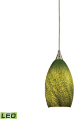 Earth 1 Light Led Pendant In Satin Nickel and Grass Green Glass