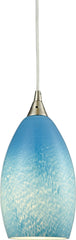 Earth 1 Light Pendant In Satin Nickel and Sky Blue Glass