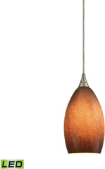 Earth 1 Light Led Pendant In Satin Nickel and Sand Glass