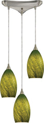 Earth 3 Light Pendant In Satin Nickel and Grass Green Glass