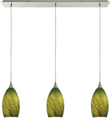 Earth 3 Light Pendant In Satin Nickel and Grass Green Glass
