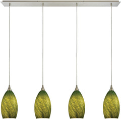 Earth 4 Light Pendant In Satin Nickel and Grass Green Glass
