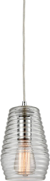 Ribbed Glass 1 Light Pendant In Polished Chrome