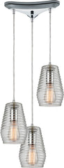 Ribbed Glass 3 Light Pendant In Polished Chrome