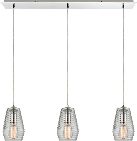 Ribbed Glass 3 Light Pendant In Polished Chrome