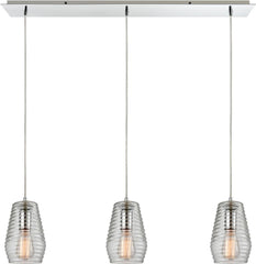 Ribbed Glass 3 Light Pendant In Polished Chrome